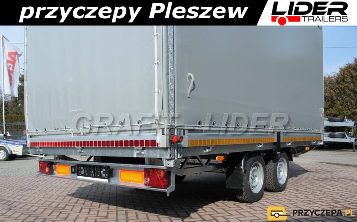 LT-006 przyczepa ciężarowa Lider Trailers, zabudowa firana, plandeka ze stelażem, 420x210x210cm, DMC 2700kg