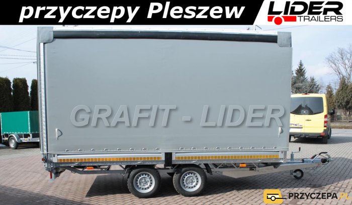 LT-006 przyczepa ciężarowa Lider Trailers, zabudowa firana, plandeka ze stelażem, 420x210x210cm, DMC 2700kg