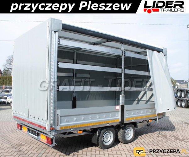 LT-006 przyczepa ciężarowa Lider Trailers, zabudowa firana, plandeka ze stelażem, 420x210x210cm, DMC 2700kg