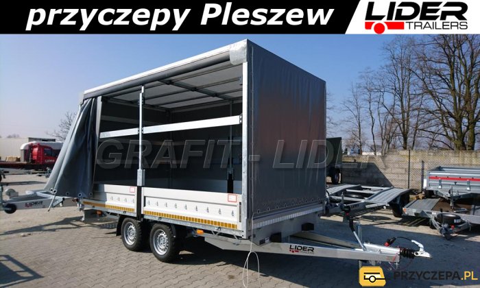 LT-006 przyczepa ciężarowa Lider Trailers, zabudowa firana, plandeka ze stelażem, 420x210x210cm, DMC 2700kg