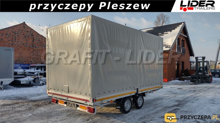 LT-006 przyczepa ciężarowa Lider Trailers, zabudowa firana, plandeka ze stelażem, 420x210x210cm, DMC 2700kg