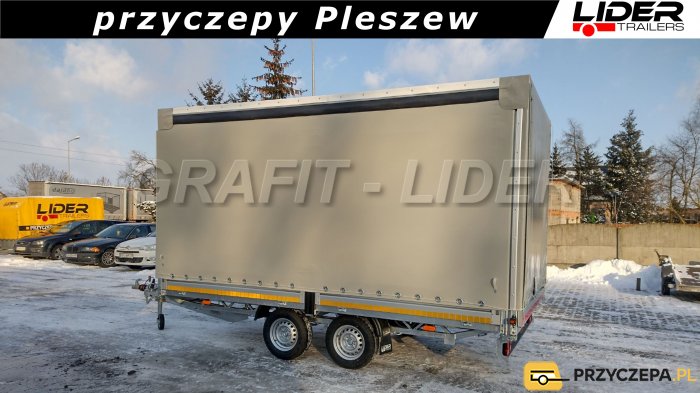 LT-006 przyczepa ciężarowa Lider Trailers, zabudowa firana, plandeka ze stelażem, 420x210x210cm, DMC 2700kg